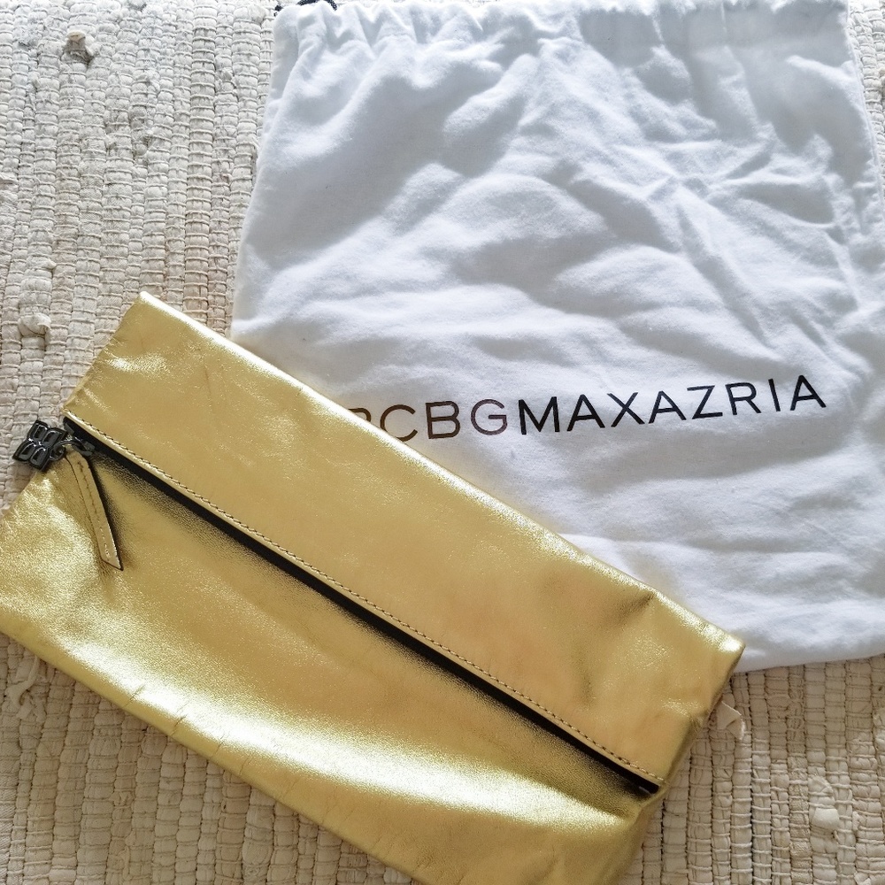 BCBG Metallic Gold Folding Zip Evening Clutch